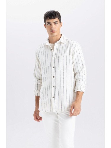 DEFACTO Regular Fit Polo Collar Striped Lumberjack Long Sleeve Shirt