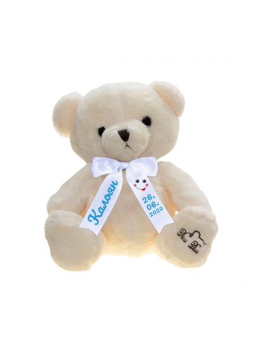Плюшено мече с надписана панделка, бежаво, 35 см