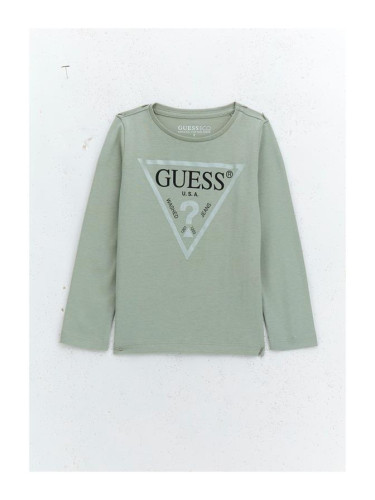 Бебешка блуза с дълъг ръкав в зелен цвят с лого Guess