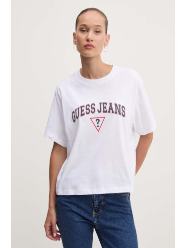 Памучна тениска Guess Jeans в бяло W4YI06 K8HM0