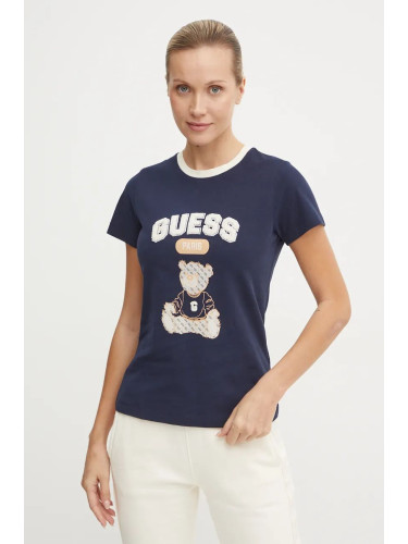 Памучна тениска Guess SARAH в тъмносиньо V4BI10 KA260