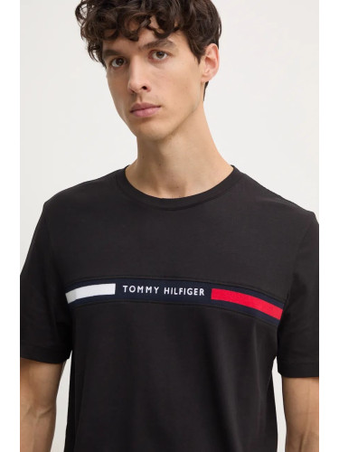 Памучна тениска Tommy Hilfiger в черно с апликация MW0MW36498