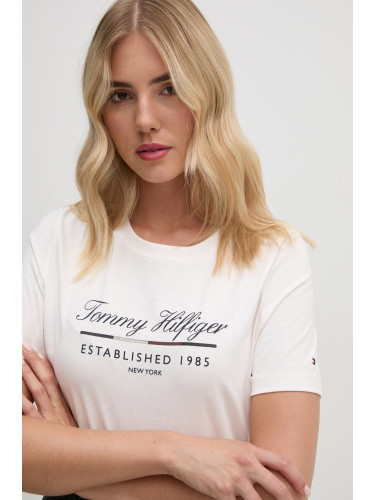 Памучна тениска Tommy Hilfiger в бежово WW0WW43502