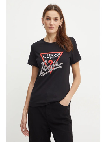 Памучна тениска Guess в черно W4BI20 I3Z14