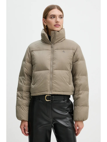 Пухено яке Calvin Klein Jeans дамско в зелено зимен модел с уголемена кройка J20J223577