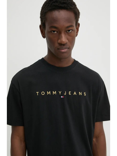 Памучна тениска Tommy Jeans в черно с апликация DM0DM19694