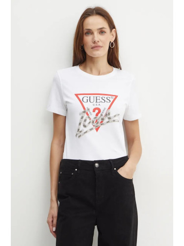 Памучна тениска Guess в бяло W4BI20 I3Z14