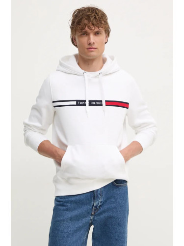 Суичър Tommy Hilfiger в бяло с качулка с апликация MW0MW37361