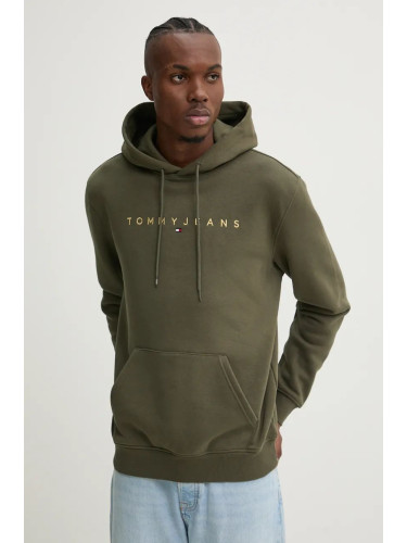 Суичър Tommy Jeans в зелено с качулка с апликация DM0DM20503