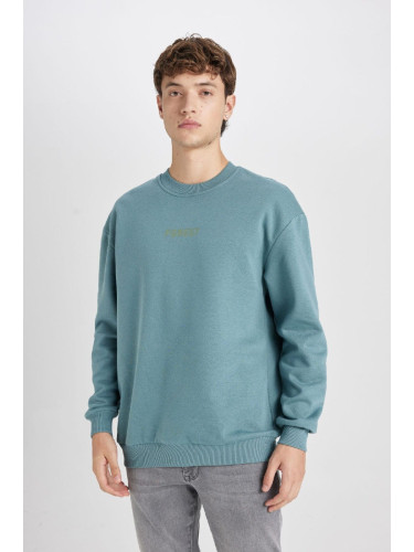 DEFACTO Men's Mint Boxy Fit Crew Neck Printed Sweatshirt