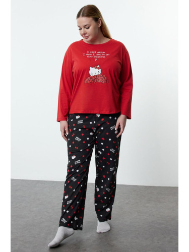 Trendyol Curve Black-Red Hello Kitty Licensed Knitted Pajama Set