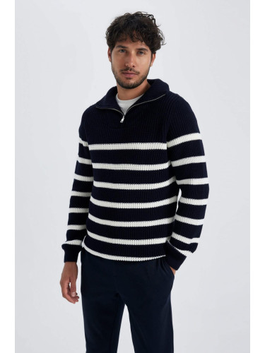 DEFACTO Standard Fit Striped Stand Collar Sweater