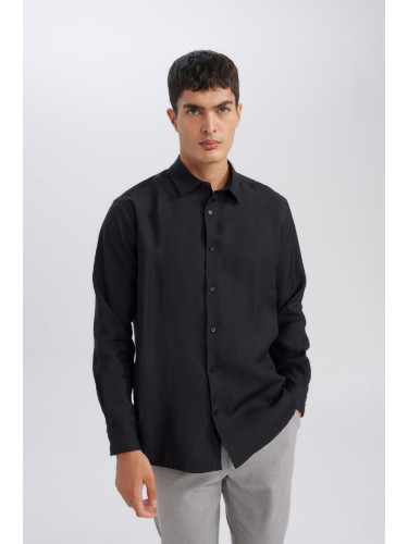 DEFACTO Relax Fit Polo Neck Twill Long Sleeve Shirt