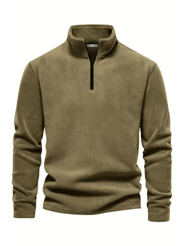 49143 Dewberry Half Zipper Stand Collar Mens Fleece-DARK BEIGE