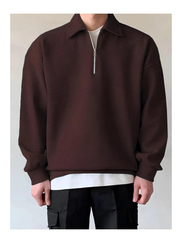 43297 Dewberry Oversize Half Zipper Mens Sweatshirt-COFFEE