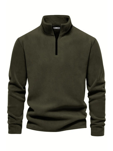 49143 Dewberry Half Zipper Stand Collar Mens Fleece-DARK KHAKI