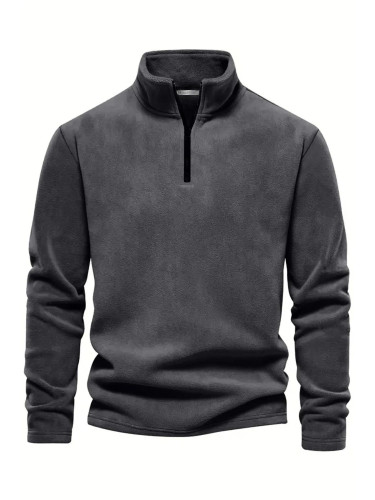 49143 Dewberry Half Zipper Stand Collar Mens Fleece-DARK GREY