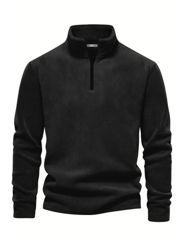 49143 Dewberry Half Zipper Stand Collar Mens Fleece-BLACK