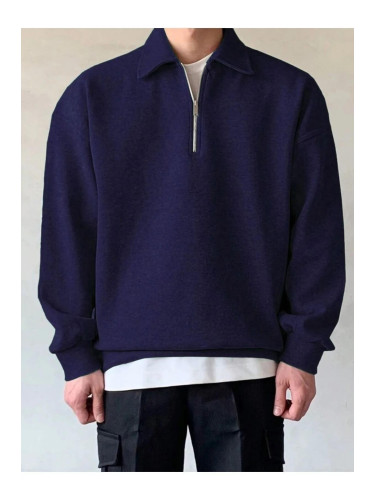 43297 Dewberry Oversize Half Zipper Mens Sweatshirt-NAVY