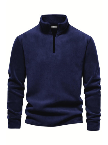 49143 Dewberry Half Zipper Stand Collar Mens Fleece-NAVY