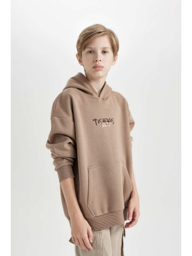 DEFACTO Boy Oversize Fit Wide Mold Back Printed Hooded Sweatshirt