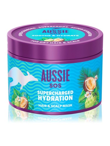 Aussie SOS Supercharged Hydration успокояваща хидратираща маска за коса и скалп 500 мл.