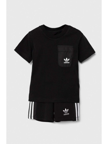 Детски комплект adidas Originals SHORT TEE SET в черно IX7509