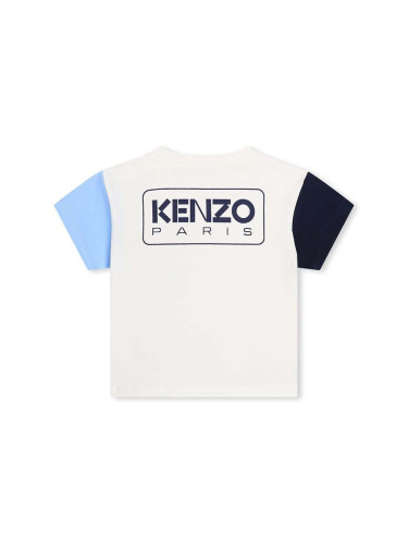 Детска памучна тениска Kenzo Kids в бяло с изчистен дизайн