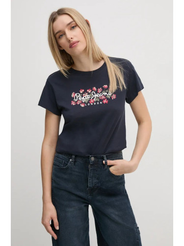 Памучна тениска Pepe Jeans GINNY в тъмносиньо PL505945