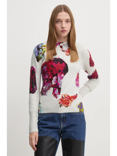 Пуловер Desigual MAXFLOWER SCRIBBL дамски в сиво  24WWJF53