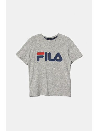 Детска памучна тениска Fila в сиво с принт