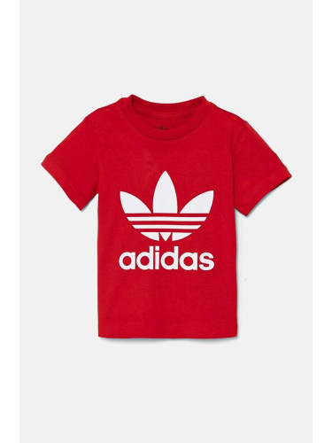 Детска тениска adidas Originals TREFOIL TEE в червено с принт IX5115