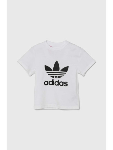 Детска памучна тениска adidas Originals TREFOIL TEE в бяло с принт JE0518