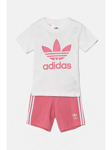 Бебешки памучен комплект adidas Originals SHORT TEE SET в розово JE0523