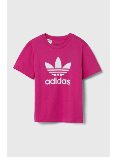 Детска памучна тениска adidas Originals TREFOIL TEE в розово IY7419