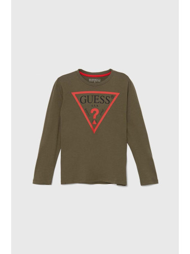 Детска блуза с дълги ръкави Guess в зелено с принт L84I29 K8HM0