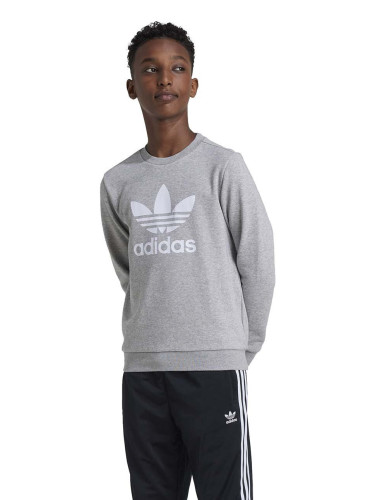 Детски суичър adidas Originals TREFOIL CREW в сиво с принт IY7436