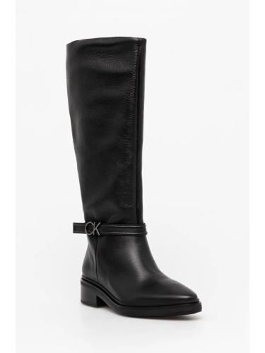 Кожени ботуши Calvin Klein HEEL KNEE BOOT 30 W/HW LTH в черно с платформа HW0HW02184