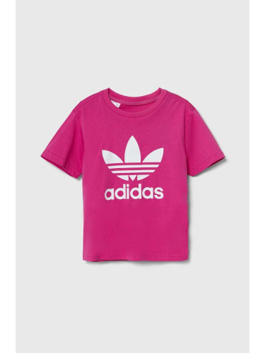 Детска памучна тениска adidas Originals TREFOIL TEE в розово IY2384