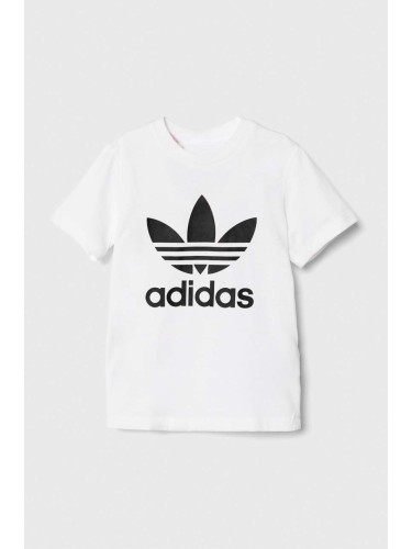 Бебешка памучна тениска adidas Originals TREFOIL TEE в бяло с принт JE0520