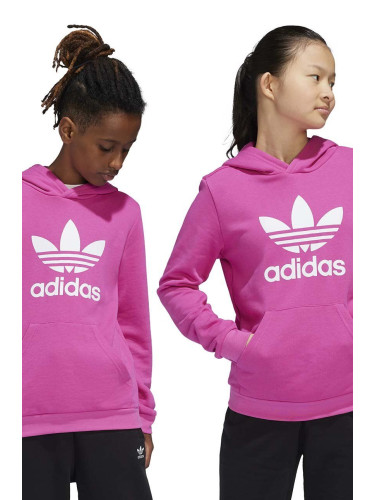 Детски суичър adidas Originals TREFOIL HOODIE в розово с качулка с принт IY7444