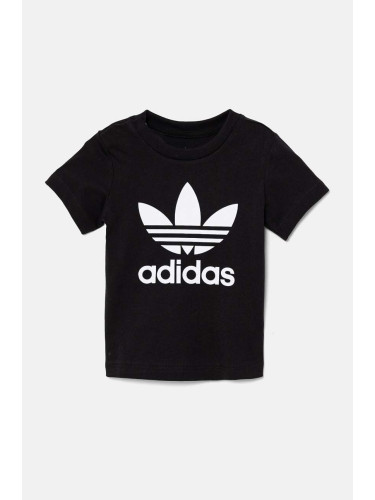 Детска памучна тениска adidas Originals TREFOIL TEE в черно с принт IX5113