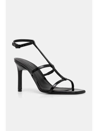 Кожени сандали Calvin Klein HEEL GLADI SANDAL 90 PAT в черно HW0HW02312