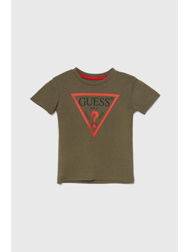 Детска памучна тениска Guess в зелено с принт N73I55 K8HM0