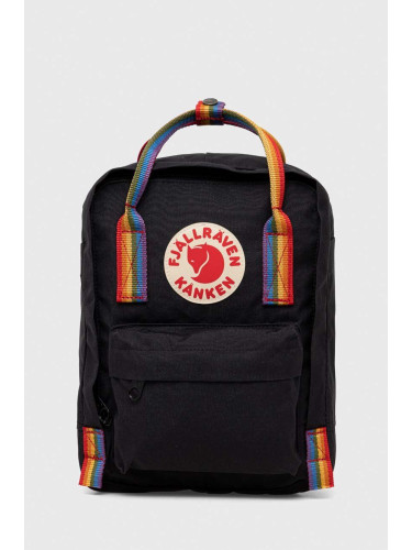 Детска раница Fjallraven Kanken Rainbow Mini в черно малък размер с десен