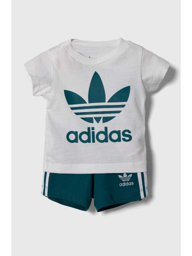 Детски памучен комплект adidas Originals SHORT TEE SET в зелено JE0524