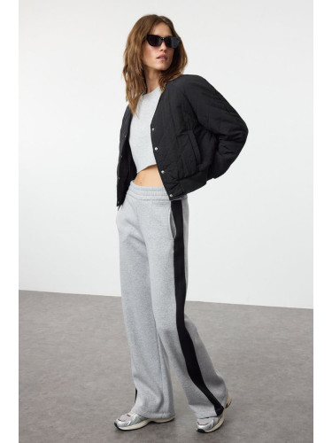 Trendyol Grey Melange Color Block Wide Leg Thick Polar Fleece Knitted Sweatpants