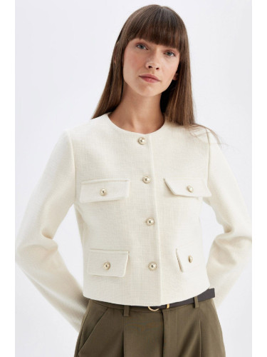 DEFACTO Crop Crew Neck Button-Down Blazer Jacket