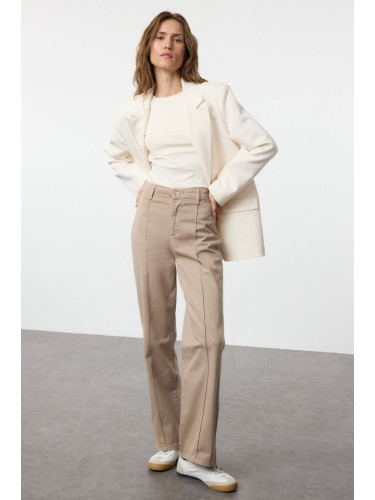 Trendyol Mink Stitch Detailed High Waist Wide Leg Trousers