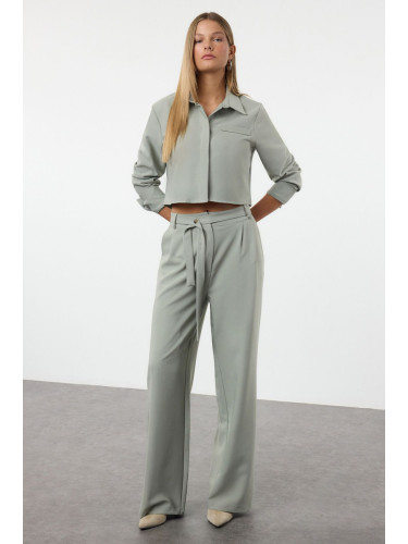 Trendyol Mint Crop Woven Shirt Wide Leg/Belted Trouser Set